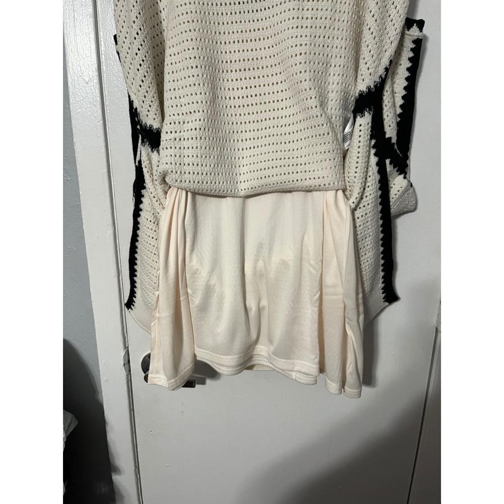 Universal Thread Cream Crochet Sleeveless Midi Sweater Dress Black Trim 2X NEW - Picture 9 of 11